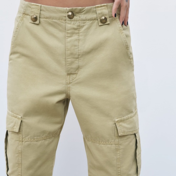 NWT ZARA WIDE LEG MID RISE LOOSE FIT PANTS Beige - Picture 8 of 11